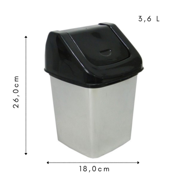 lixeira 3,6L, lixeira com tampa, lixeira móvel, lixeira prata, lixeira compacta, lixeira para banheiro, lixeira para cozinha, lixeira para escritório, organização doméstica, lixeira moderna, lixeira pequena, acessório para casa, lixeira elegante, lixeira funcional, lixo organizado, tampa móvel para lixeira